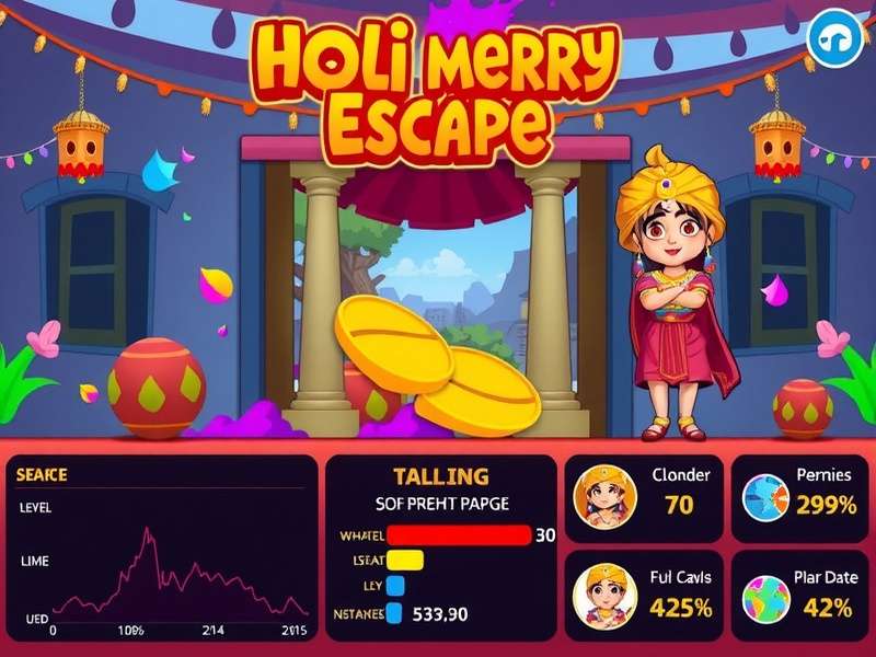 Holi Merry Escape gameplay screenshot showing colorful festival environment